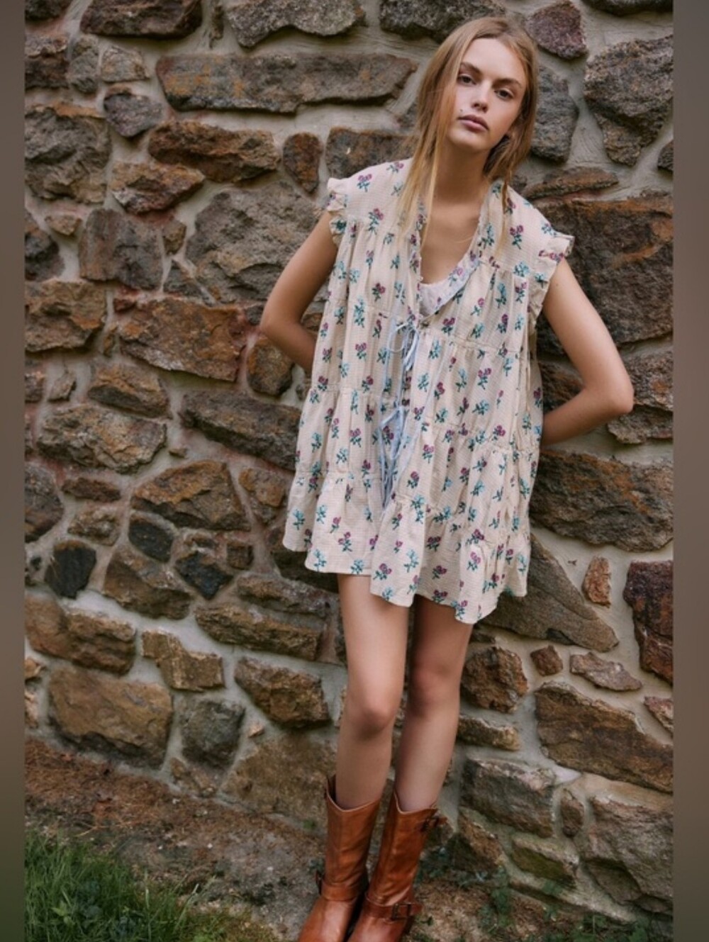 Free People Sundown Mini Dress L NWT Ivory Combo Floral Boho Convertible Piece - Picture 5 of 9
